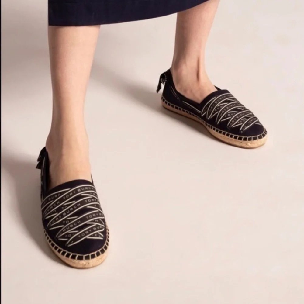 Tory Burch Navy Espadrille Slip-On Flat Size 7-EUC